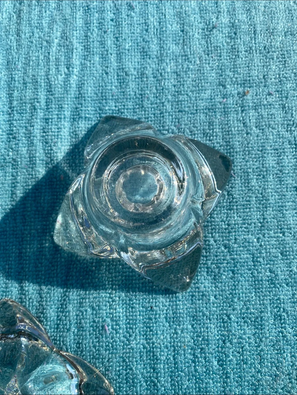 Vintage Heavy Clear Crystal Candle Holders Four-Sided Blooming Petals- Set of 2
